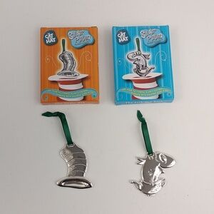 Dr Seuss The Cat In the Hat Silver Plated Ornament Set of Two